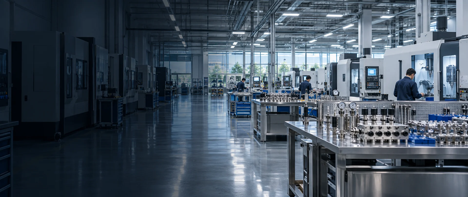 Modern precision manufacturing factory for laboratory gas valves, regulators and manifolds