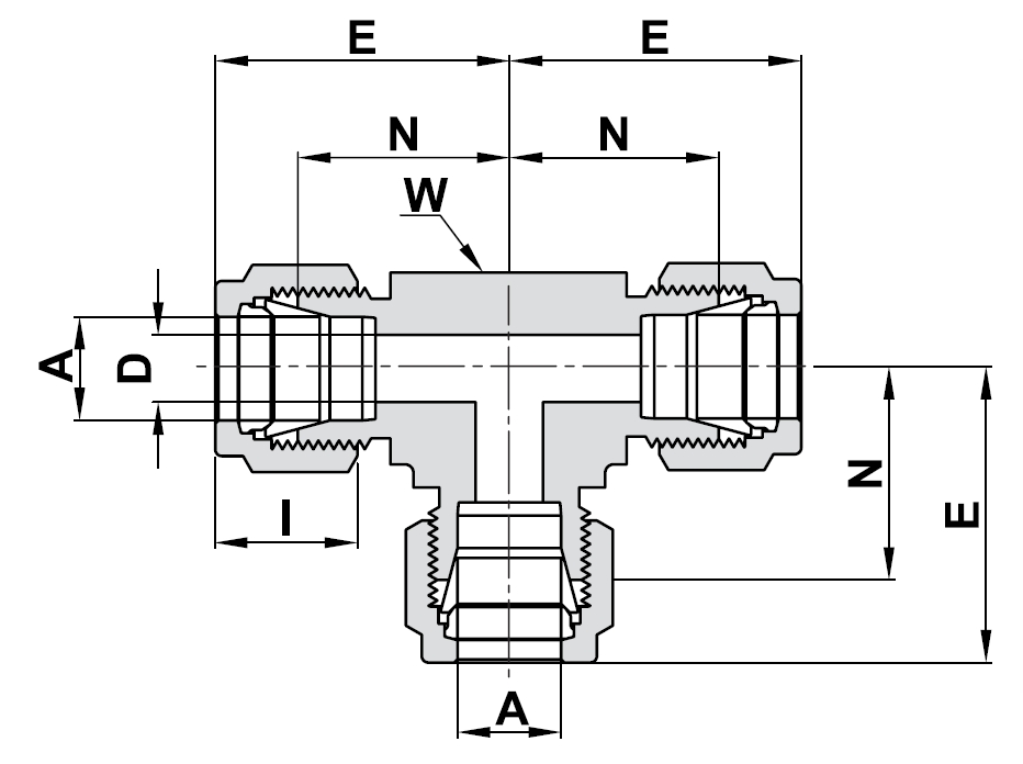 764L High-Purity Union Tee technical image 1