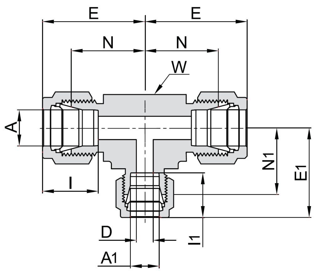 764LR 316L UHP Reducing Tee technical image 1