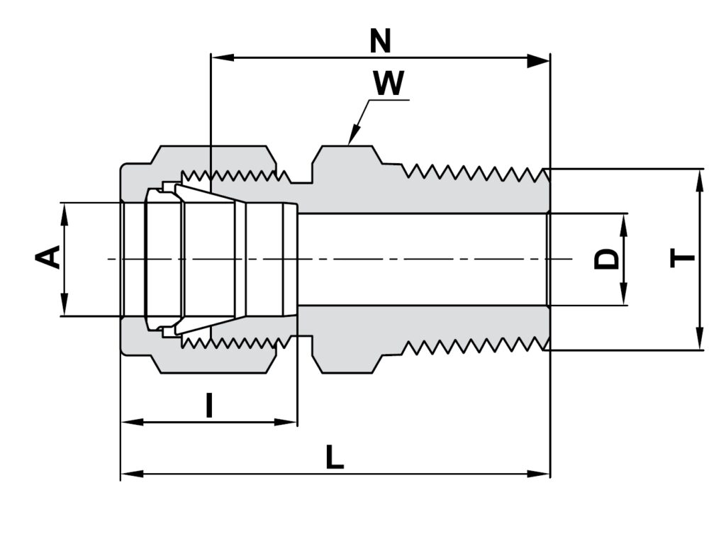 768L Male Tube Butt-Weld Connector technical image 1