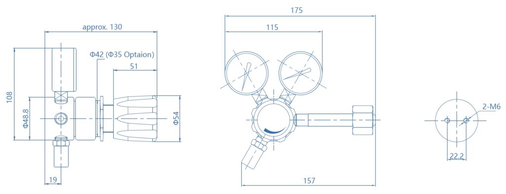 JSR-1E High-Pressure Cylinder Gas Regulator technical image 1