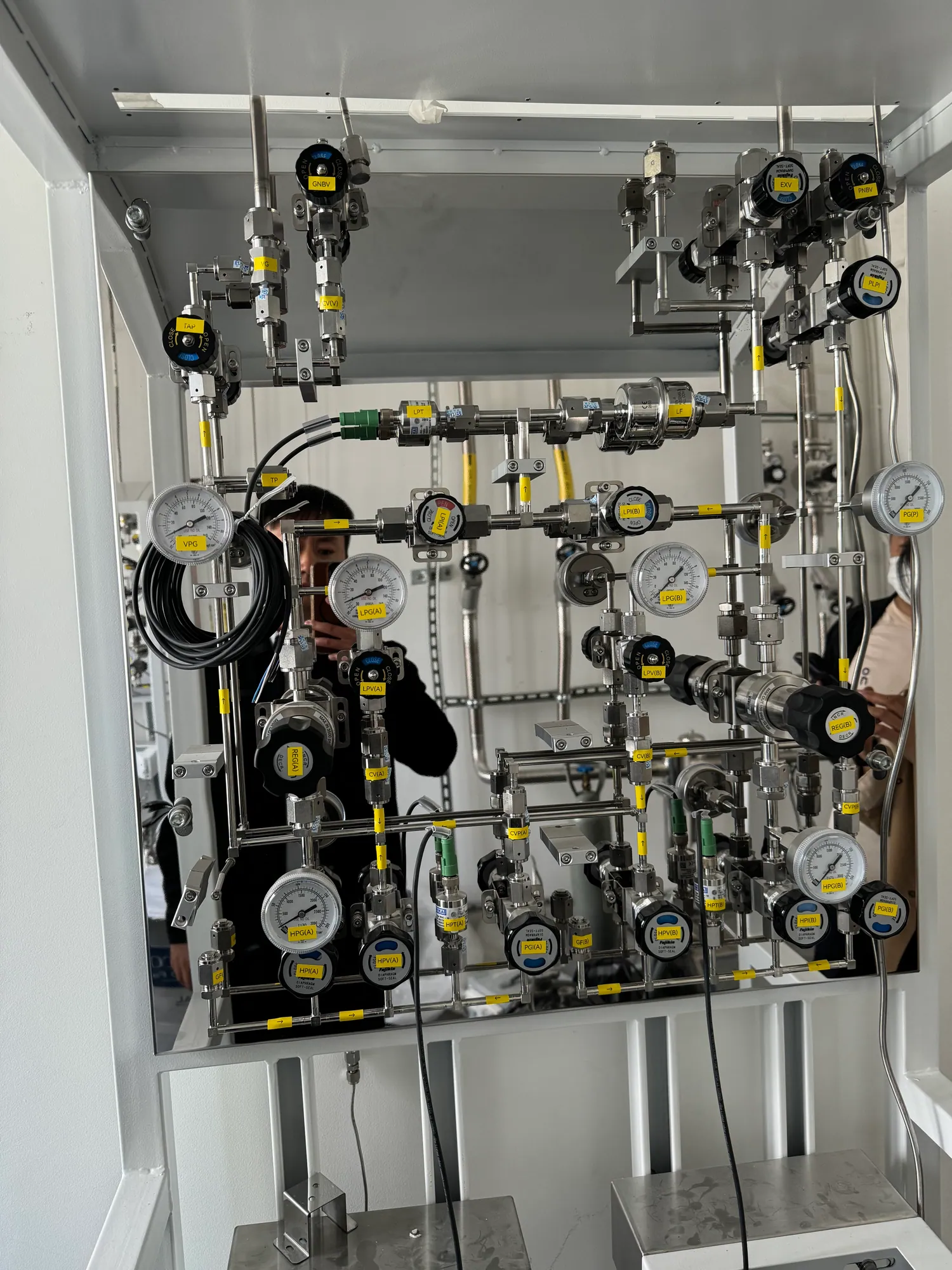 Internal valves, regulators and gauges inside a gas control enclosure