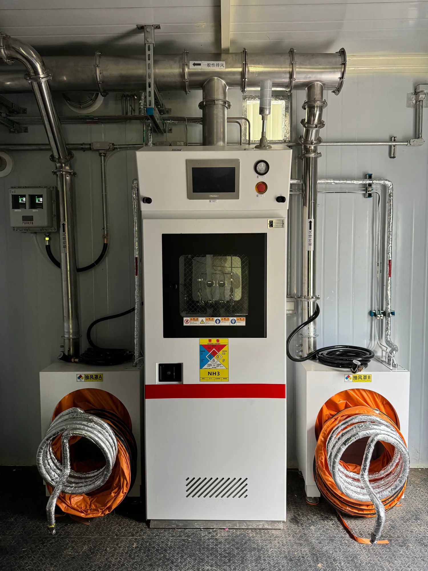 Enclosed control equipment in a specialty-gas installation
